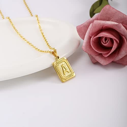 Glimmerst 18K Gold Plated Stainless Steel Initial Pendant Necklace for Women