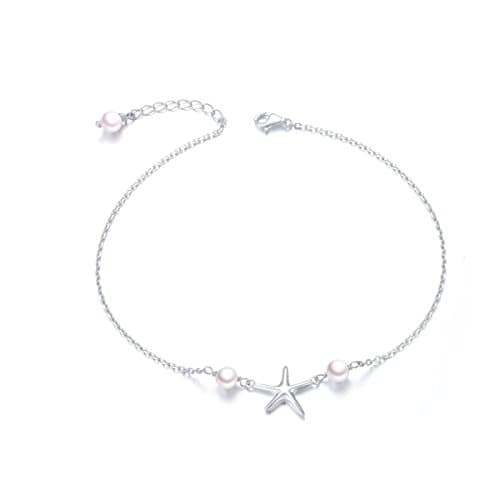 S925 Sterling Silver Evil Eye Starfish Heart Anklet for Women