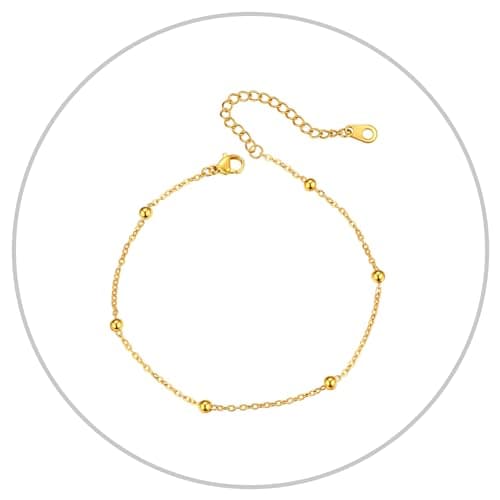 Richsteel Women's Wheat Chain Anklets, Cuban/Figaro/Spiga, 18K Gold Plated, Beach Waterproof