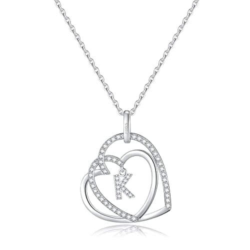 Romavan Infinity Heart Sterling Silver Initial Necklace for Women