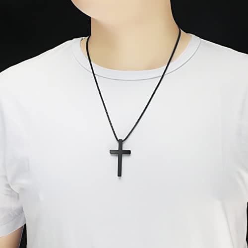 ZRAY Men's Inspirational Stainless Steel Cross Pendant Necklace 22+2inch Christian Jewelry