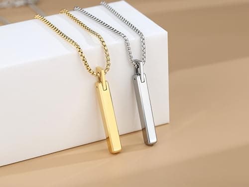 COAI Tungsten Bar Necklace for Men, 20"-26" Platinum/Silver Pendant