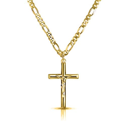 Verona Jewelers 24" Stainless Steel Figaro Chain Necklace with Silver Crucifix Pendant