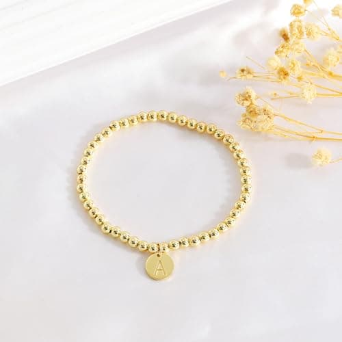BAYLAY 14K Gold Plated Beaded Letter Bracelet for Women