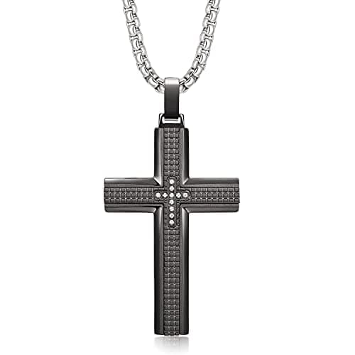 Holizaly Men's 316L Stainless Steel Cross Pendant White/Gold/Black/Blue Rolo Chain-Gift Box Included