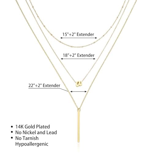 14K Gold Plated A-Z Layered Initial Necklace Set for Women