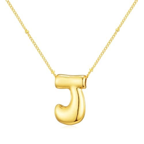 Moiegouct 14K Gold Plated 3D Initial Necklace with Beaded Chain Personalized Jewelry for Women