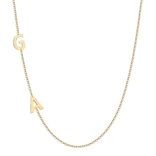 JEWEE 14k Gold Sideways Initial Solitaire Diamond Necklace, Personalized Birthstone Bridesmaid Gift