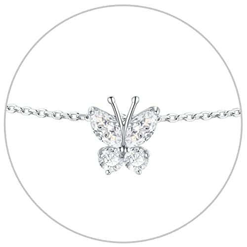 SILVERCUTE 925 Sterling Silver Butterfly Anklet for Women Waterproof Summer Beach Jewelry 22-27cm