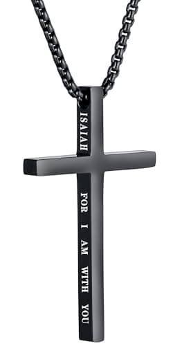 XOYOYZU Men's Christmas Cross Necklace Strength Bible Verse Pendant