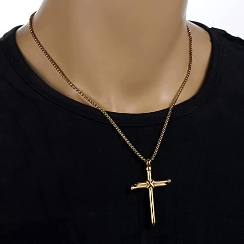 AZFVBQL Men's & Women's Stainless Steel Cross Necklace Pendant Jewelry