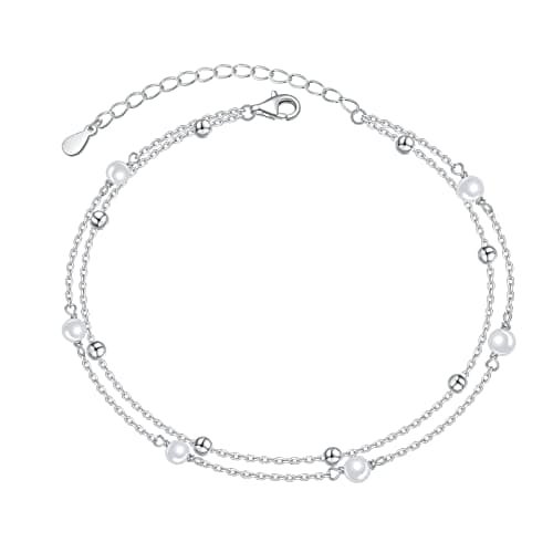 DAOCHONG Women's S925 Sterling Silver Adjustable Foot Heart Lotus Infinity Moon Stars Flower Pearl Anklet Beach Jewelry