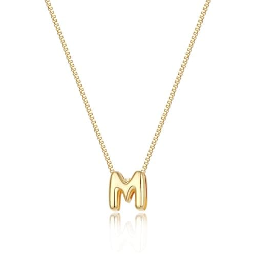 Lisitine Bubble Gold Initial Necklace Personalized Women's Gold Pendant Choker