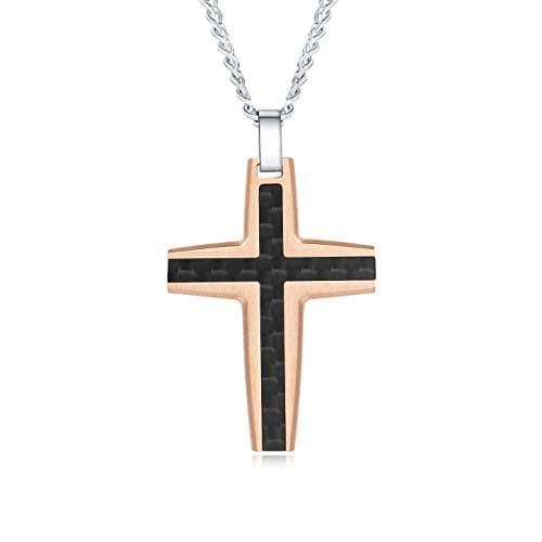 Zillaly Men's Stainless Steel Cross Necklace, Two-Tone Black & Blue Pendant - Gift Box Included