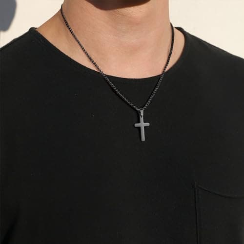 Yooblue Men's Silver Black Gold Stainless Steel Cross Necklace 2Pcs/3Pcs