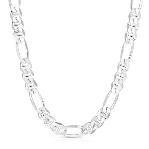 Verona Jewelers 925 Sterling Silver Figarucci Chain Necklace, Solid Flat Mariner for Men and Women