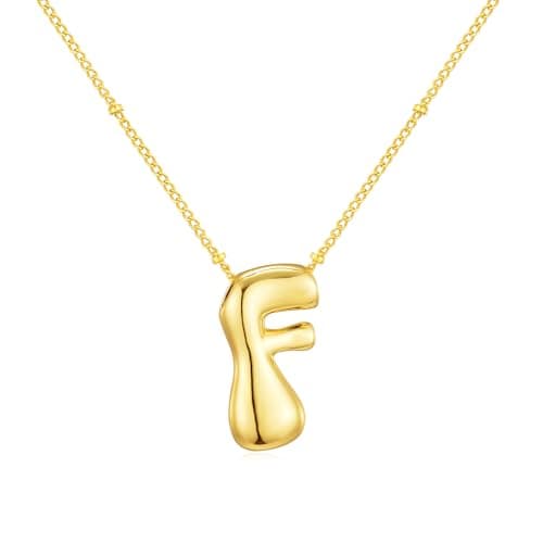 Moiegouct 14K Gold Plated 3D Initial Necklace with Beaded Chain Personalized Jewelry for Women