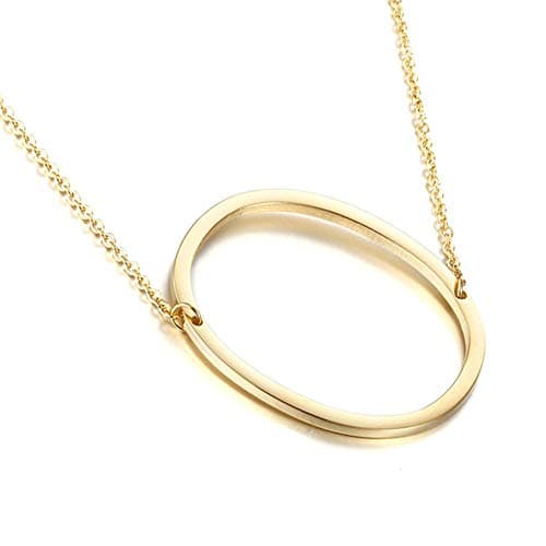 MOMOL Sideways Initial Necklace - Large 18K Gold Plated Stainless Steel Pendant for Women