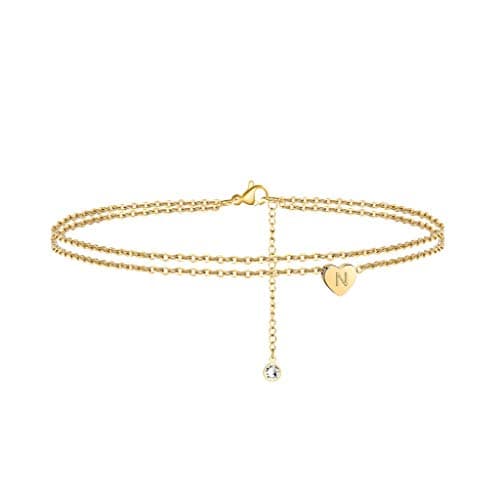 Turandoss 14K Gold Filled Layered Heart Anklet for Women