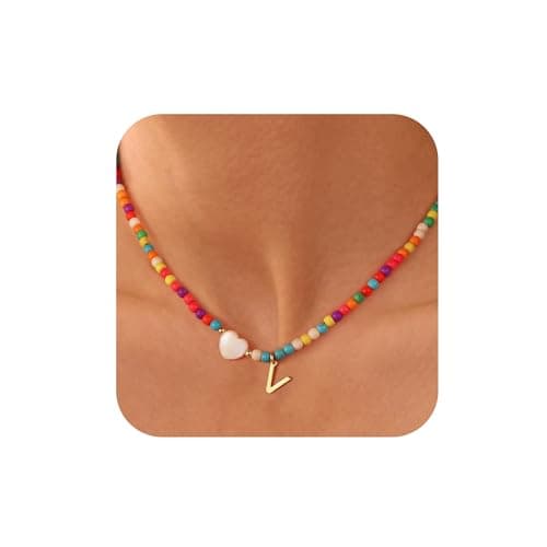 Ursteel Colorful Initial Necklaces for Girls - Trendy Beaded Choker Necklace for Women and Teen Girls, Personalized Letter Initial Jewelry Gifts
