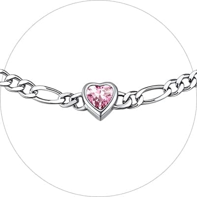 Chic Silver 925 Sterling Heart Birthstone Figaro Anklet for Women (with Gift Box)