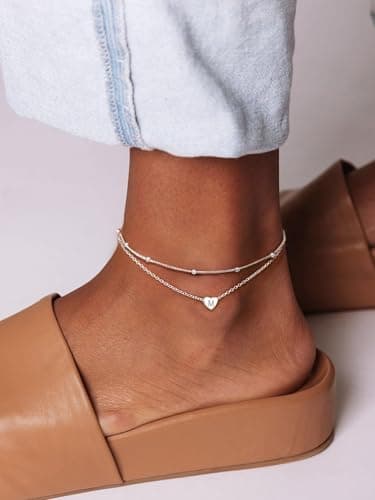 Stylish Women's 925 Sterling Silver Heart Anklets with Beads (Gift Box Included)