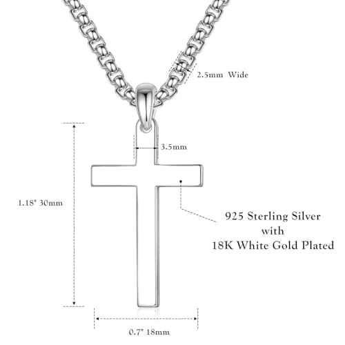 S925 Sterling Silver Cross Necklace for Men & Women