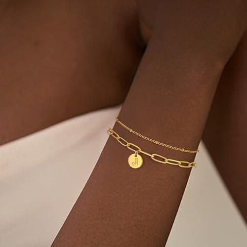 Turandoss Gold Monogram Initial Bracelets for Women
