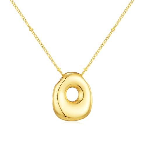 Moiegouct 14K Gold Plated 3D Initial Necklace with Beaded Chain Personalized Jewelry for Women