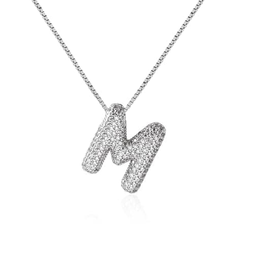 Qyalie Gold Plated Chunky Bubble Initial Letter Necklace for Women