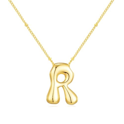 Moiegouct 14K Gold Plated 3D Initial Necklace with Beaded Chain Personalized Jewelry for Women
