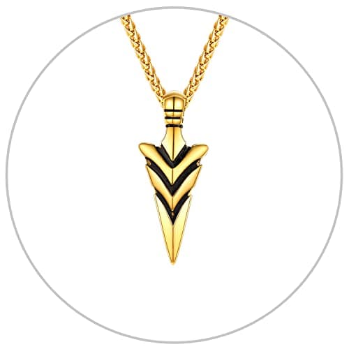 Men's U7 Stainless Steel 18K Gold Plated Arrowhead/Wolf Teeth Pendant Necklace