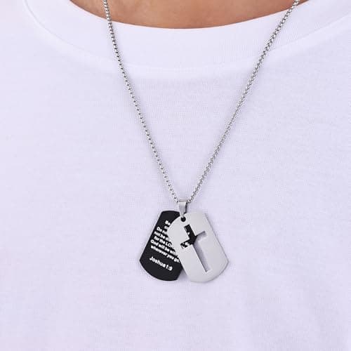 Fiusem Men's Inspirational Bible Verse Cross Necklace, 24 Inches Chain