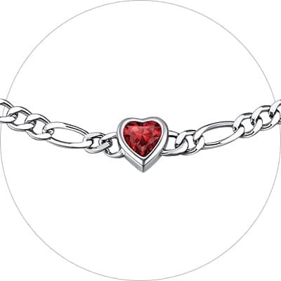 Chic Silver 925 Sterling Heart Birthstone Figaro Anklet for Women (with Gift Box)