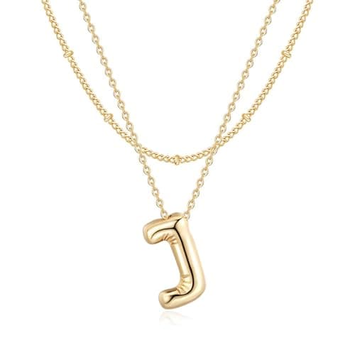 NateBur 14K Gold Layered Balloon Initial A-Z Choker Necklace, Personalized Birthday Gift for Women