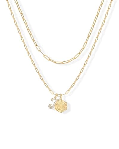 PavoI 14K Gold Plated Hexagon Initial Pendant Layered Necklace for Women | Paperclip Chain