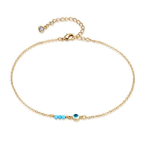 LOYATA 14K Gold Plated Dainty Ankle Bracelet with White CZ Cross Tassel Boho Jewelry for Women