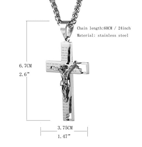 HZMAN Men's Stainless Steel Cross Crucifix Pendant with 22+2" Chain