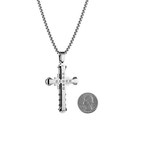 HZMAN Men's Large Byzantium Stainless Steel Cross Necklace Pendant 22+2 Inch Chain