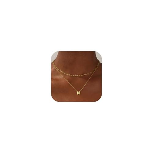 CUEZIY Women's 14K Gold Plated A-Z Initial Layered Choker Necklaces Small Cute Trendy Gifts