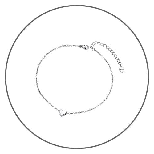 ChainsPro Women's S925 Sterling Silver Adjustable Heart/Moon/Handcuff Anklet, Summer Jewelry Gift Box