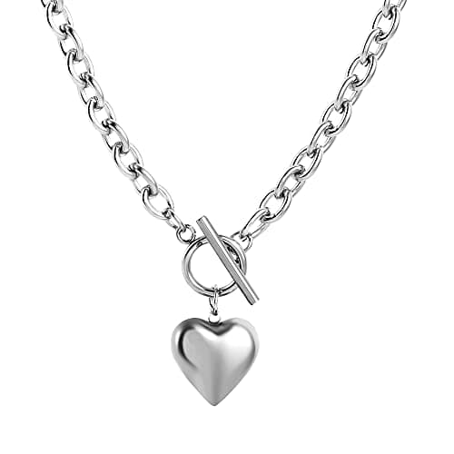 HZMAN Women's Stainless Steel Heart Pendant Multilayer Necklace