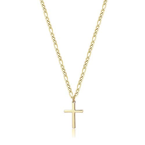 TASBERN Men's 14K Gold Filled Stainless Steel Cross Necklace Simple Religious Jewelry