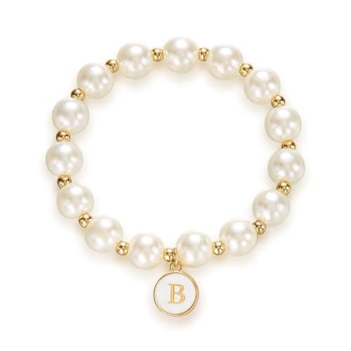 Trendy Gold Plated Pearl Initial Bracelets for Women