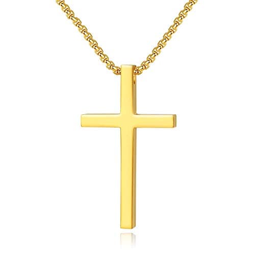 MOMOL 18K Gold Plated Stainless Steel Cross Pendant Necklace for Men and Women