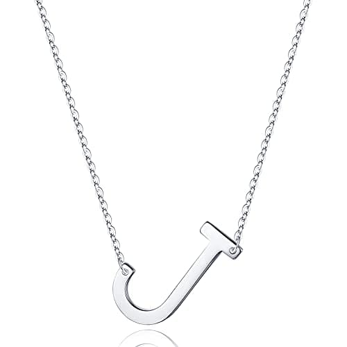 Turandoss Sterling Silver Sideways Initial A-Z Pendant Necklace for Women Girls