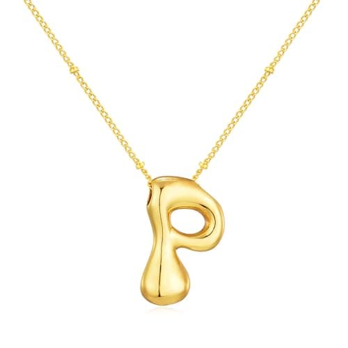 Moiegouct 14K Gold Plated 3D Initial Necklace with Beaded Chain Personalized Jewelry for Women