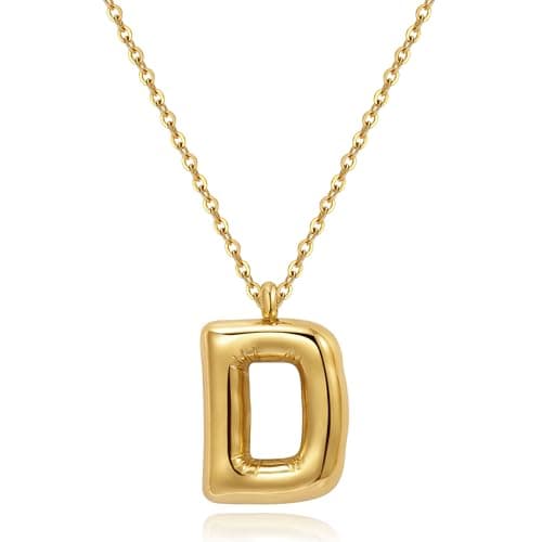 YeGieonr Tarnish-Free Gold Stainless Steel Initial Necklace with Bubble Letter Pendant