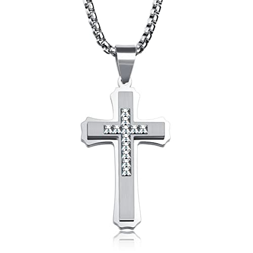 Large Stainless Steel Cross Pendant Necklace for Men and Women