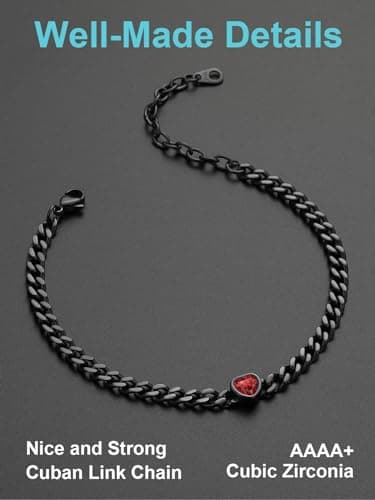 ChainsProMax Women's Heart Anklets Birthstone Ankle Bracelet, Black, Gift Box